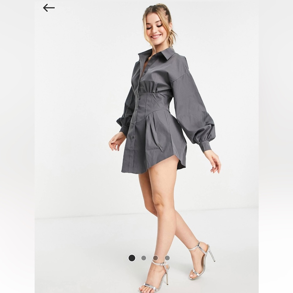 Saint Genies corset long sleeve shirt dress in slate gray